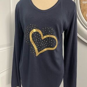 0015–NWT Elegant Navy Sweater with Gold Heart Accent